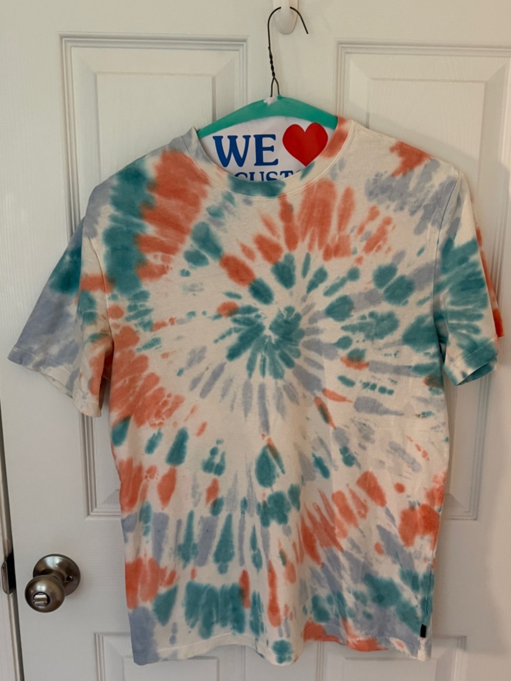 American Eagle Outfitters Tie-Dye Tee in Coral, Teal & Light Gray